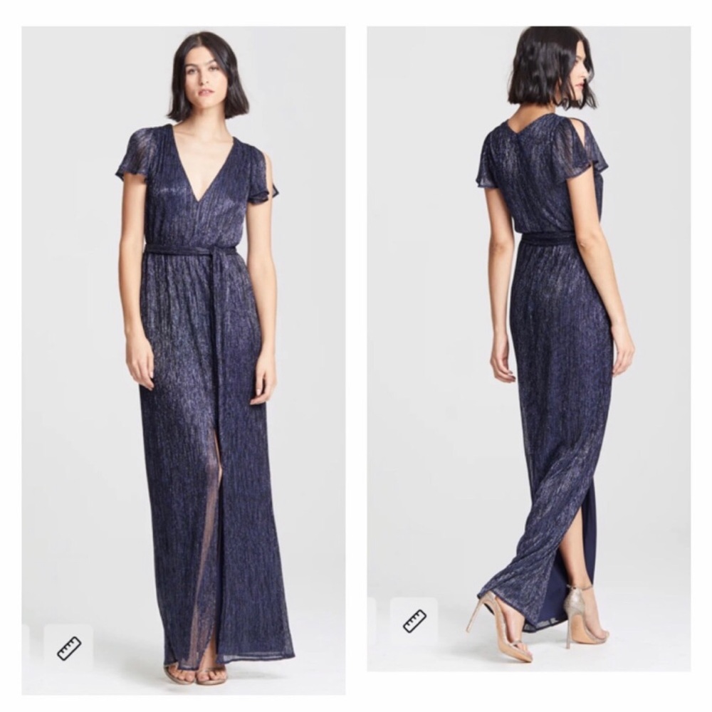 NWT Halston navy metallic evening event long dressy size 8, fits like Large